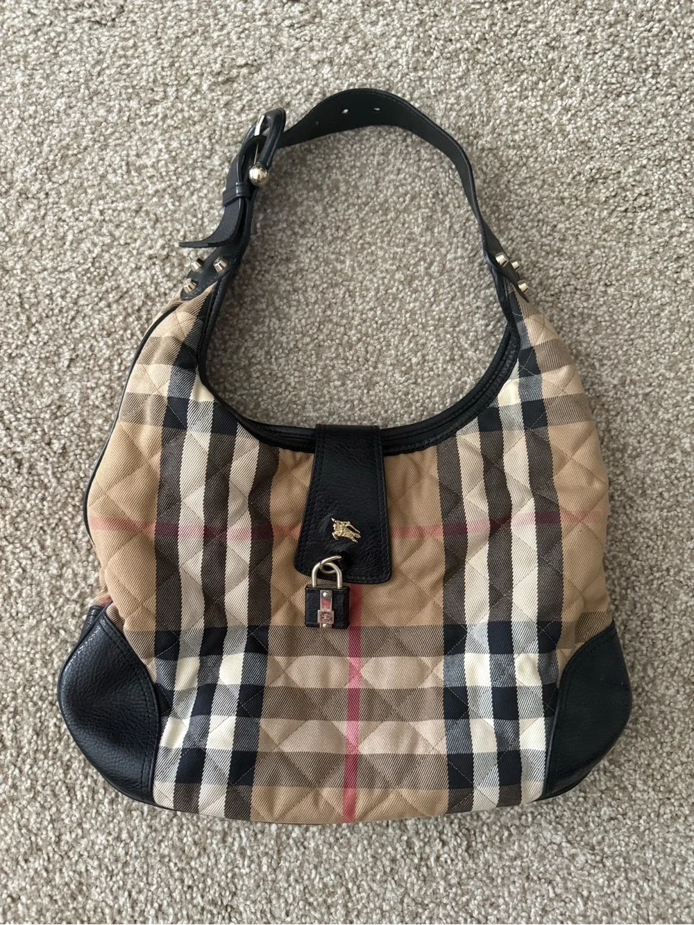 Vintage Burberry Haymarket Check Hobo Shoulder Bag